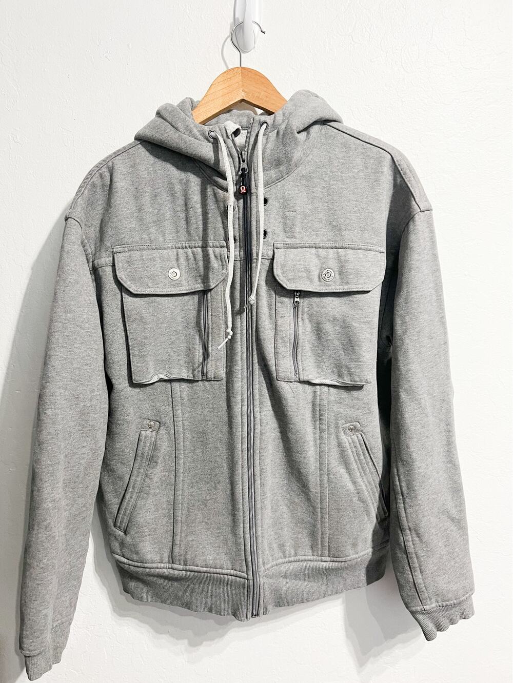 Lululemon Jacket Mens Large Full Zip Hood Pockets Fleece Lined Gray